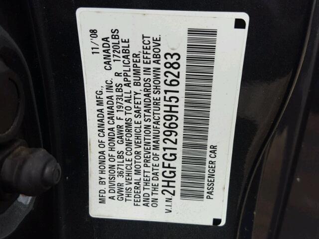 2HGFG12969H516283 - 2009 HONDA CIVIC EXL GRAY photo 10