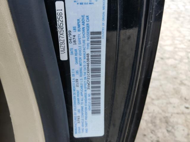 3VWCF21CXXM463848 - 1999 VOLKSWAGEN NEW BEETLE თეთრი ფოტო 10