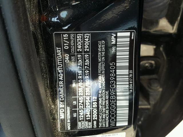 WDCGG0EB9FG398405 - 2015 MERCEDES-BENZ GLK 250 BL BLACK photo 10