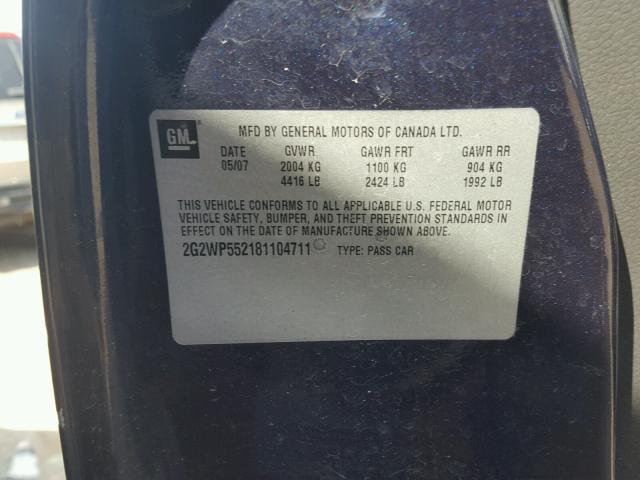 2G2WP552181104711 - 2008 PONTIAC GRAND PRIX BLACK photo 10