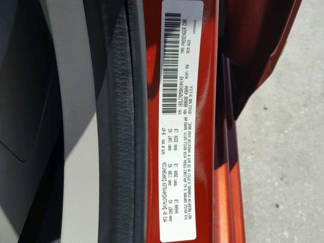 1B3LC76M58N104149 - 2008 DODGE AVENGER R/ ORANGE photo 10