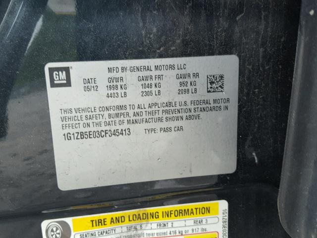 1G1ZB5E03CF345413 - 2012 CHEVROLET MALIBU LS BLACK photo 10