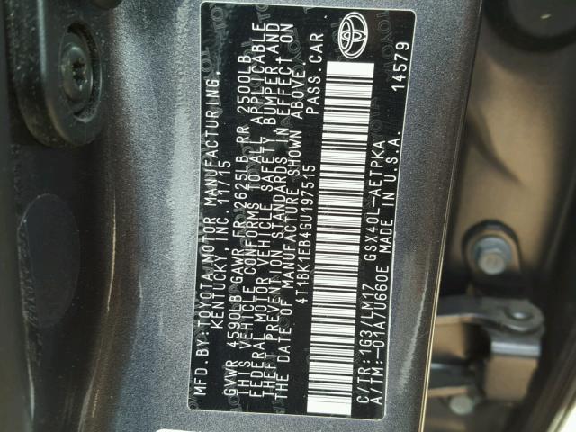 4T1BK1EB4GU197515 - 2016 TOYOTA AVALON XLE 灰色 照片 10