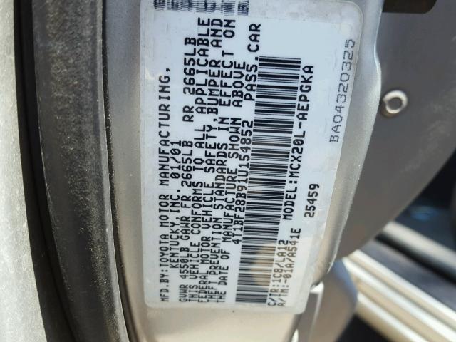 4T1BF28B91U154852 - 2001 TOYOTA AVALON XL SILVER photo 10