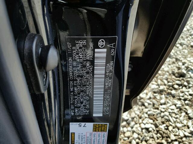 JTDKB20U683347943 - 2008 TOYOTA PRIUS BLACK photo 10