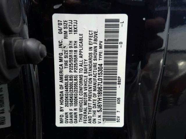 5J6YH18967L015304 - 2007 HONDA ELEMENT SC BLACK photo 10