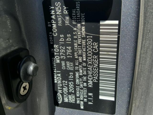 KMHDH6AEXDU000301 - 2013 HYUNDAI ELANTRA CO GRAY photo 10