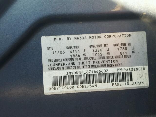 JM1BK34L671666602 - 2007 MAZDA SPEED 3 BLUE photo 10