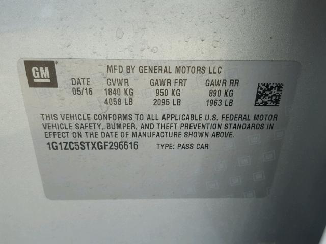 1G1ZC5STXGF296616 - 2016 CHEVROLET MALIBU LS SILVER photo 10