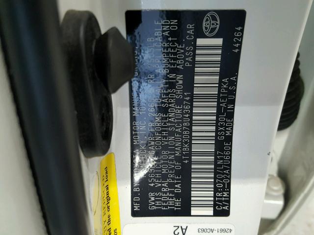 4T1BK3DB7BU436741 - 2011 TOYOTA AVALON BAS Weiß Foto 10