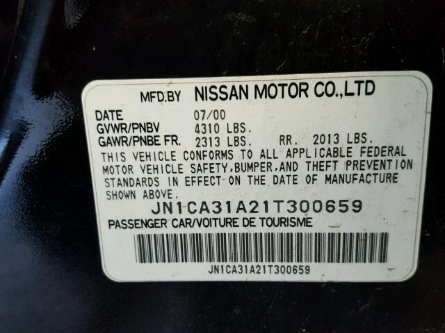 JN1CA31A21T300659 - 2001 NISSAN MAXIMA GXE BLACK photo 10