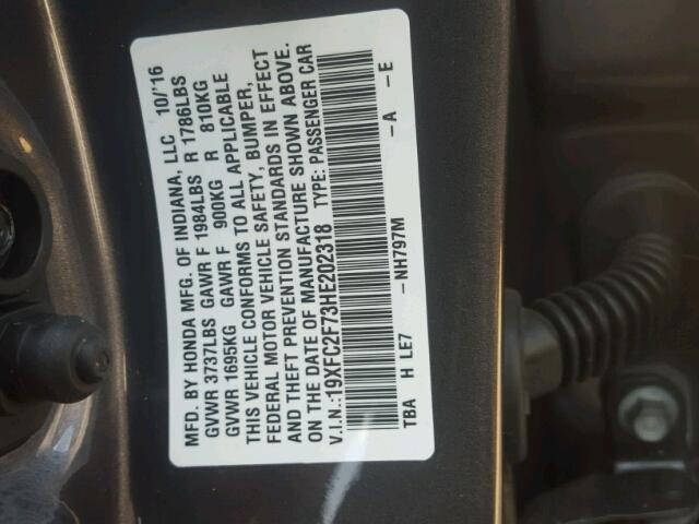 19XFC2F73HE202318 - 2017 HONDA CIVIC EX Boz foto 10