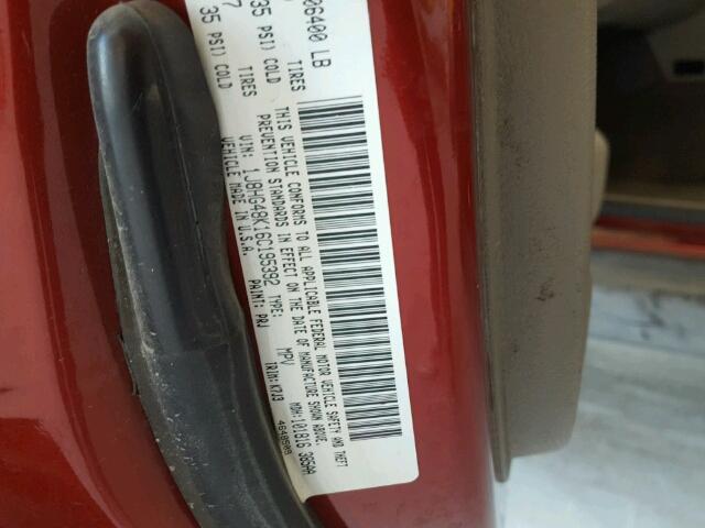 1J8HG48K16C195392 - 2006 JEEP COMMANDER წითელი ფოტო 10