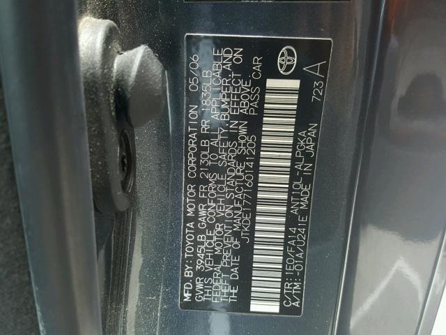 JTKDE177160141205 - 2006 TOYOTA SCION TC 灰色 照片 10