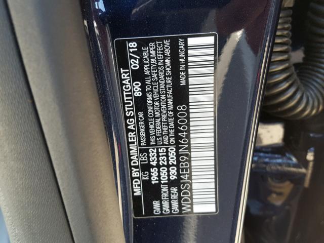 WDDSJ4EB9JN646008 - 2018 MERCEDES-BENZ CLA 250 BLUE photo 10