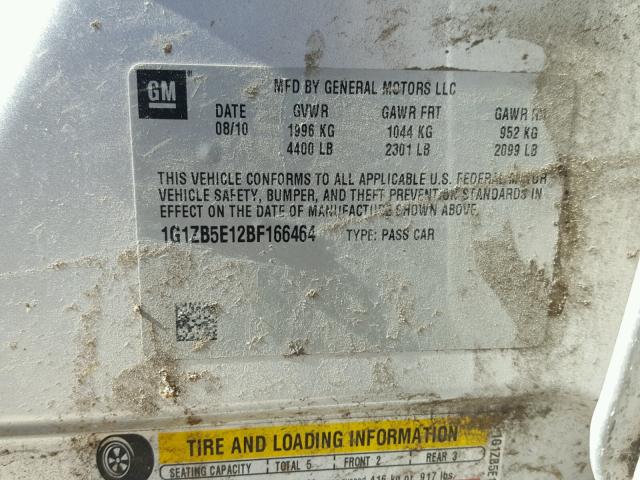 1G1ZB5E12BF166464 - 2011 CHEVROLET MALIBU LS 银色 照片 10