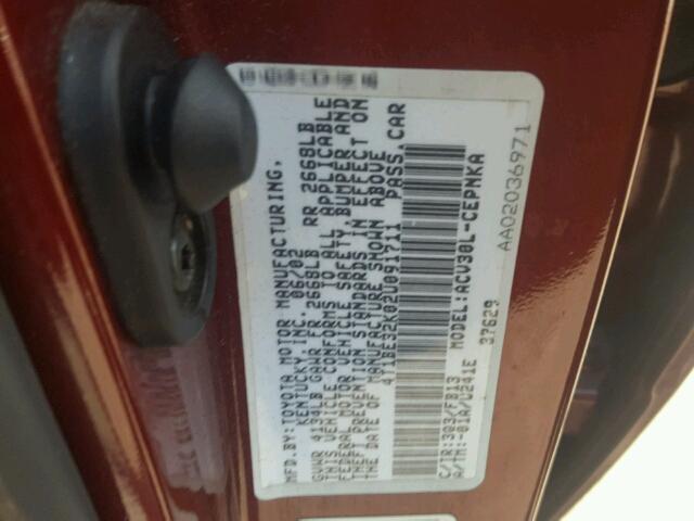 4T1BE32K02U091711 - 2002 TOYOTA CAMRY LE მუქწითელი ფოტო 10