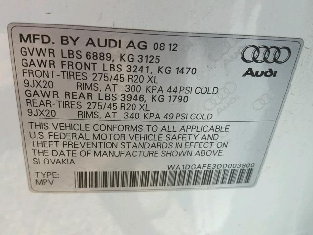 WA1DGAFE3DD003800 - 2013 AUDI Q7 PRESTIG WHITE photo 10