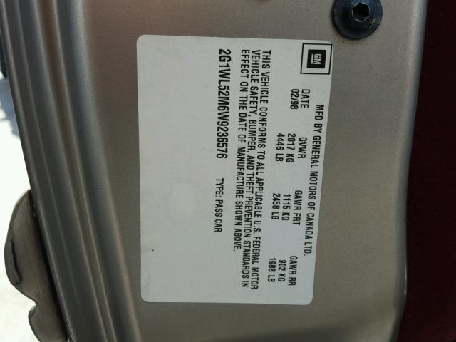 2G1WL52M6W9236576 - 1998 CHEVROLET LUMINA BAS ვერცხლისფერი ფოტო 10