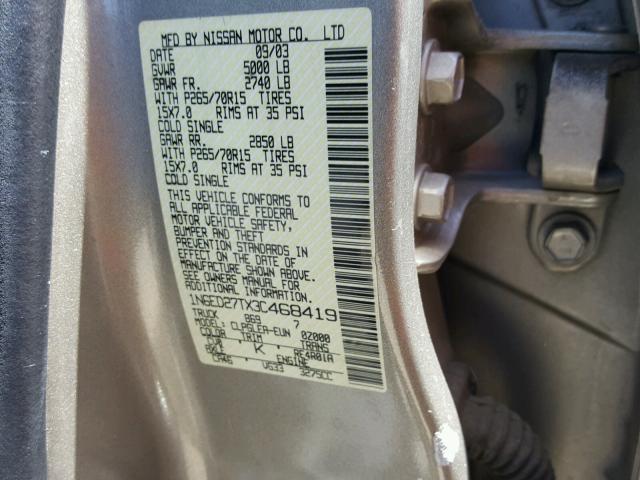 1N6ED27TX3C468419 - 2003 NISSAN FRONTIER C CHARCOAL photo 10