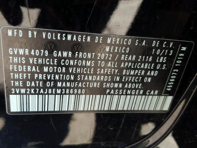3VW2K7AJ8EM386980 - 2014 VOLKSWAGEN JETTA BASE 黑色 照片 10