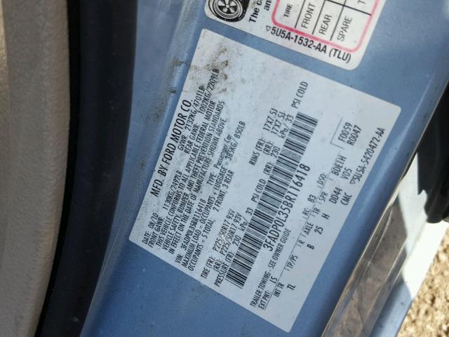 3FADP0L35BR116418 - 2011 FORD FUSION HYB BLUE photo 10