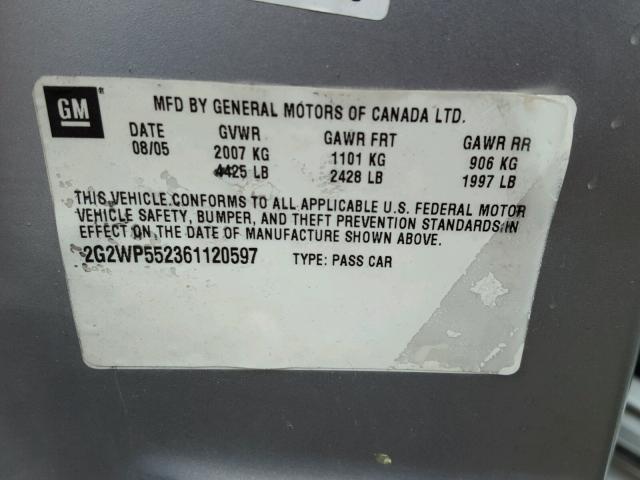 2G2WP552361120597 - 2006 PONTIAC GRAND PRIX SILVER photo 10