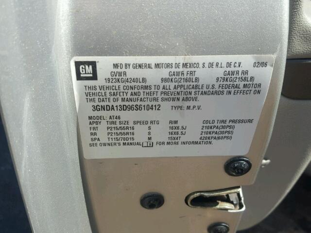 3GNDA13D96S610412 - 2006 CHEVROLET HHR LS SILVER photo 10