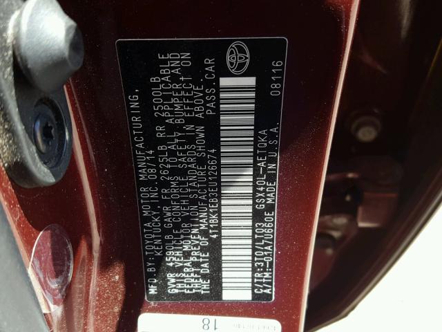 4T1BK1EB3EU126674 - 2014 TOYOTA AVALON BAS Kastanienbraun Foto 10