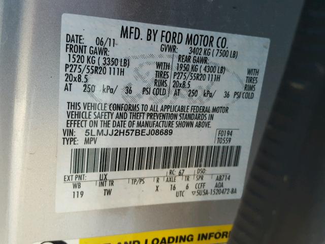 5LMJJ2H57BEJ08689 - 2011 LINCOLN NAVIGATOR SILVER photo 10