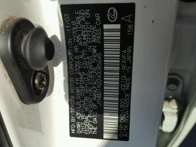 JTHBD192240085645 - 2004 LEXUS IS 300 WHITE photo 10