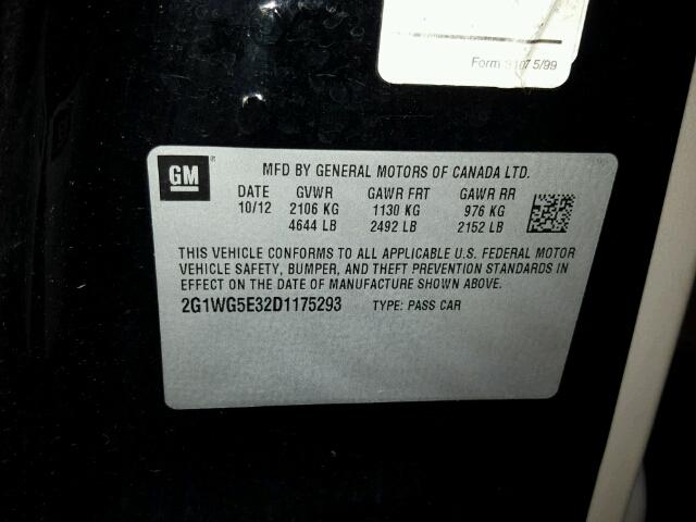 2G1WG5E32D1175293 - 2013 CHEVROLET IMPALA LT Սև լուսանկար 10