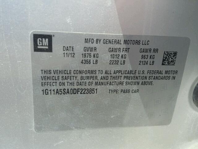 1G11A5SA0DF223851 - 2013 CHEVROLET MALIBU LS ვერცხლისფერი ფოტო 10