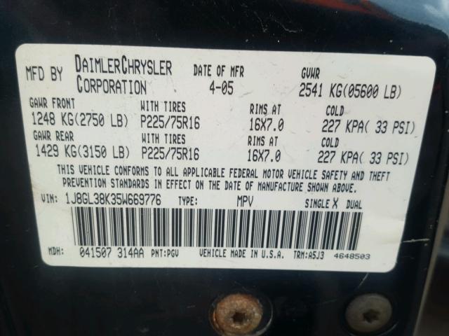 1J8GL38K35W669776 - 2005 JEEP LIBERTY RE 绿色 照片 10