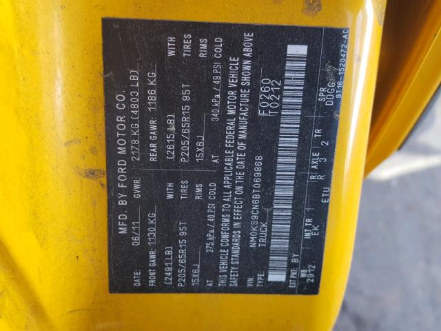 NM0KS9CN6BT069868 - 2011 FORD TRANSIT CO YELLOW photo 10