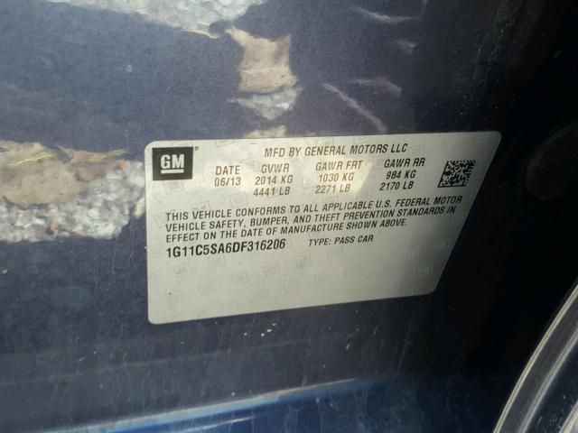 1G11C5SA6DF316206 - 2013 CHEVROLET MALIBU 1LT 蓝色 照片 10