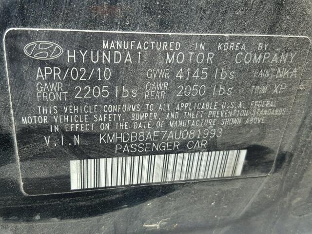 KMHDB8AE7AU081993 - 2010 HYUNDAI ELANTRA TO BLACK photo 10