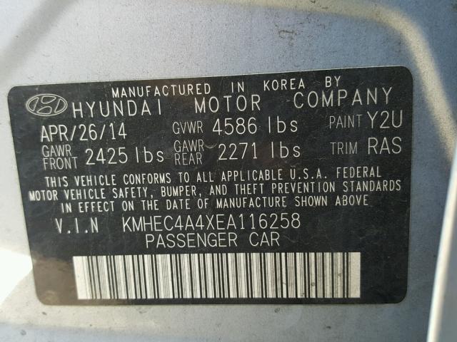 KMHEC4A4XEA116258 - 2014 HYUNDAI SONATA HYB BLUE photo 10