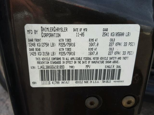 1J4GL38K66W181893 - 2006 JEEP LIBERTY RE CREAM photo 10