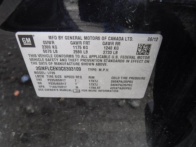 2GNFLCEK0C6393109 - 2012 CHEVROLET EQUINOX LS BLACK photo 10