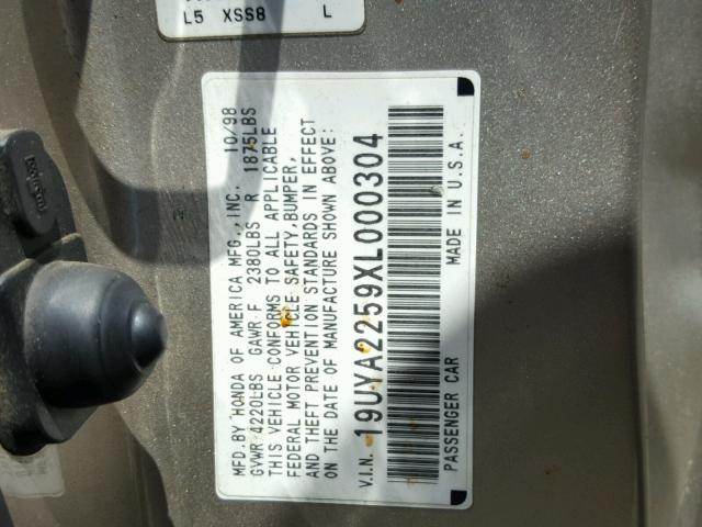 19UYA2259XL000304 - 1999 ACURA 3.0CL Kahverengi fotoğraf 10