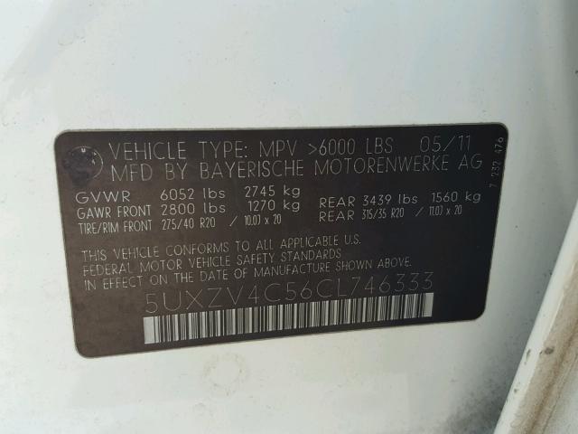 5UXZV4C56CL746333 - 2012 BMW X5 XDRIVE3 WHITE photo 10