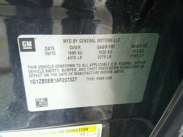 1G1ZB5EB1AF297327 - 2010 CHEVROLET MALIBU LS BLACK photo 10