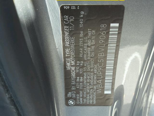 WBAUP9C51BVL90618 - 2011 BMW 128 I GRAY photo 10