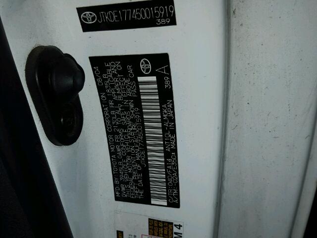 JTKDE177450015919 - 2005 TOYOTA SCION TC 白色 照片 10