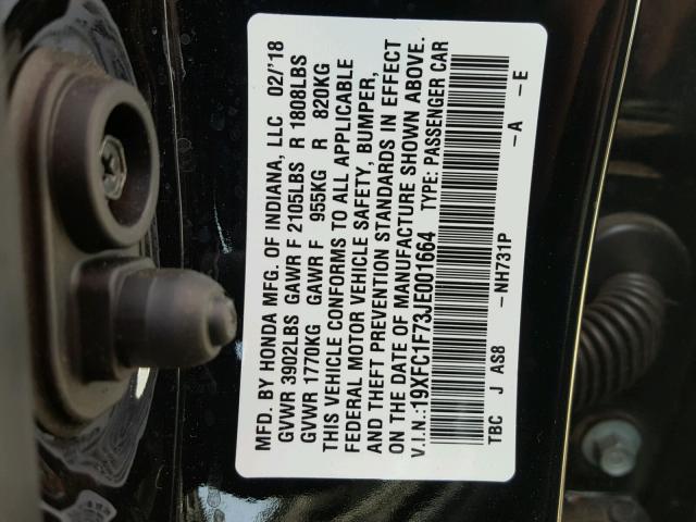 19XFC1F73JE001664 - 2018 HONDA CIVIC EXL Qara foto 10