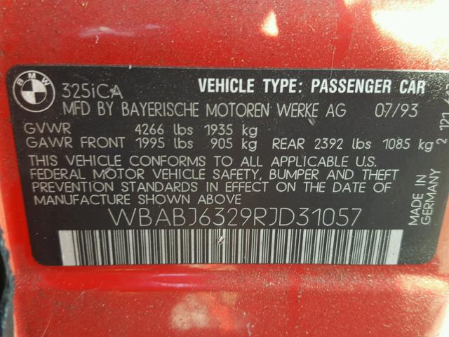 WBABJ6329RJD31057 - 1994 BMW 325 IC AUT RED photo 10