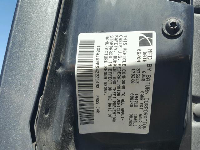 1G8AJ52F54Z221492 - 2004 SATURN ION LEVEL GRAY photo 10