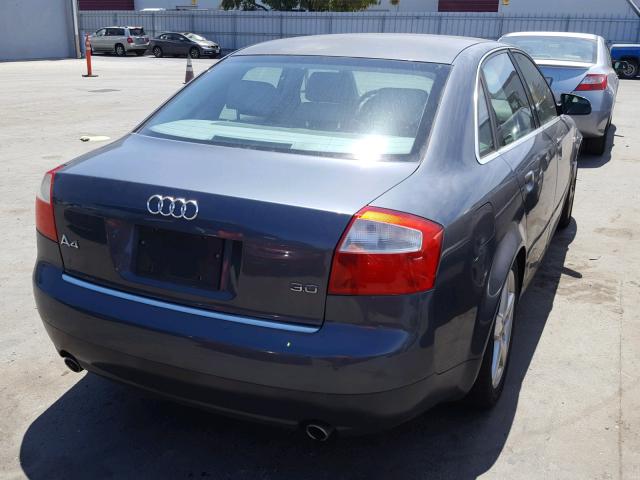 WAUJT68E12A274378 - 2002 AUDI A4 3.0 GRAY photo 4