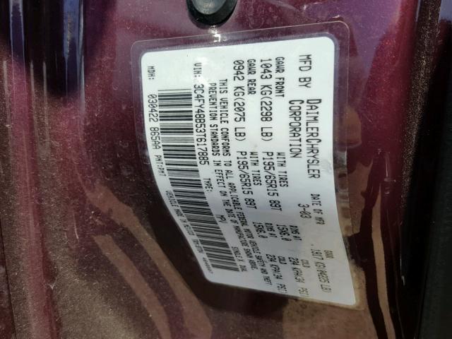 3C4FY48B53T617885 - 2003 CHRYSLER PT CRUISER MAROON photo 10